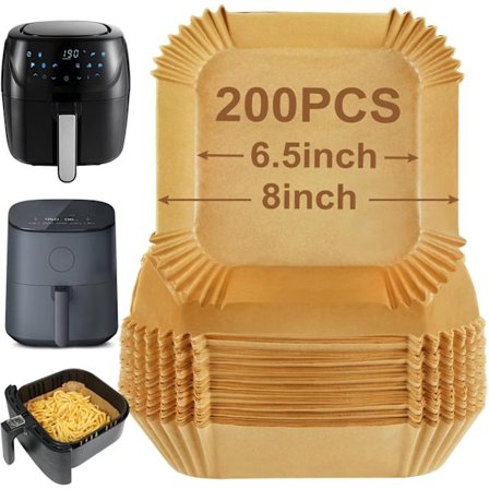 200 stk Air Fryer Liner, Airfryer Tilbehør, 8 Tommers Air Fryer Liners Engangs, Nonstick Bakepapir (Indre 6,5 Tommer)