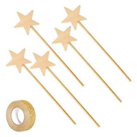 5 trollstavar av trä 23 cm + guldglittermaskeringstejp 5 m