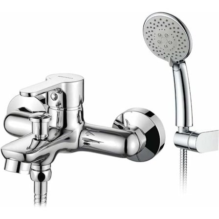 Ammehana sekoittaja, yksivipuinen suihku-/kylpyhanaseittimellä, joustava, 5-suihkuinen käsisuihku, tuki, kromi [Energiakategoria A+] KLB