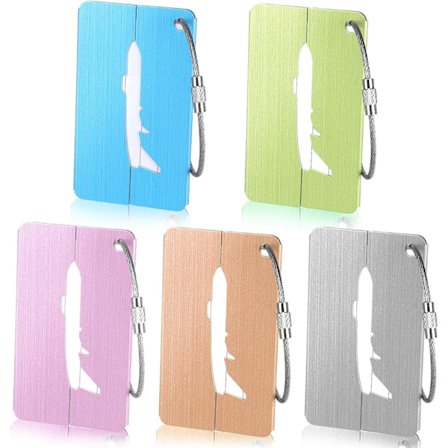 5 stk. metallbagasjelapper Kompatibel med kofferter, aluminiumskofferter med ståltråd og navnelapp, bagasjelapper reisemerker