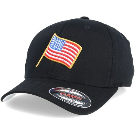 Iconic - Zwart flexfit Cap - Stars And Stripes USA Black Flexfit @ Hatstore