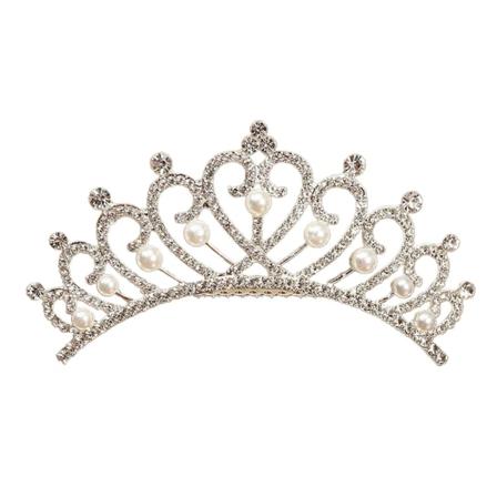 Indsæt Kam Legering Indlagt Perle Krone Hår Smykker Rhinestone Dame Tiara Four