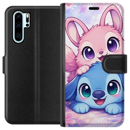 Kompatibel Tegnebogsetui til Huawei Huawei P30 Pro Sød kawaii illustration med pink og blå fantasidyr, store øjne og bløde farver perfekt til bør