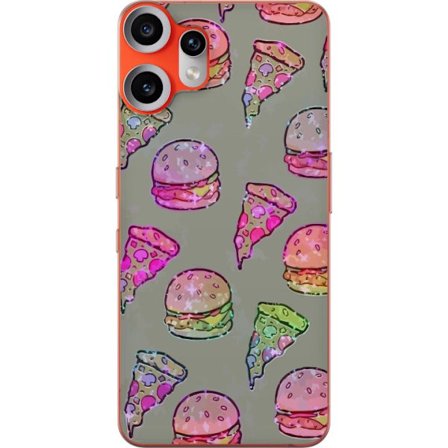 Kompatibelt Mobilskal till Nothing Nothing CMF Phone 2 Pro Holografiskt mönster med pizzastycken och hamburgare i regnbågs-glitter - modern matdesig