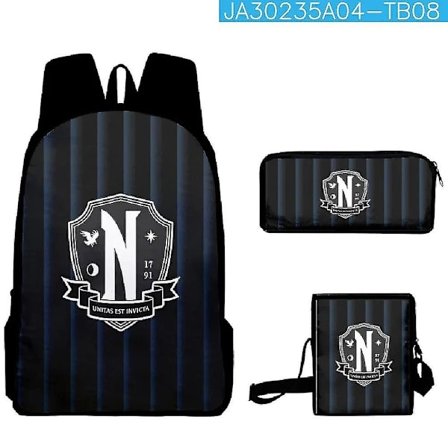Tredelt sett Wednesday Addams Adams Wednesday Duffel Bag Ryggsekk Sett Skolesekk Satchel Penal Barnleker Gaver 3PC-1