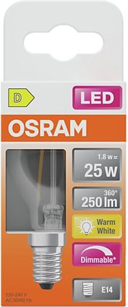 OSRAM Led Lyspære E14 Classic P25 250lm klar Dimbar Varmhvit