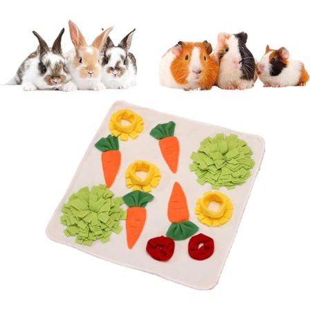 Snuffelmatta för Kaniner Marsvin, Kanin Foder Matta med Anti-Slip Fleece Tvättbar 58x58 cm för Kaniner Inomhus Fyrkantig 2 Blommor