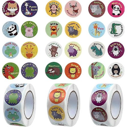 1500 stk. Belønningsklistermærker, skoleklistermærker 3 ruller Motiverende klistermærker i 24 designs til børn, studerende, lærere, klasseværelse