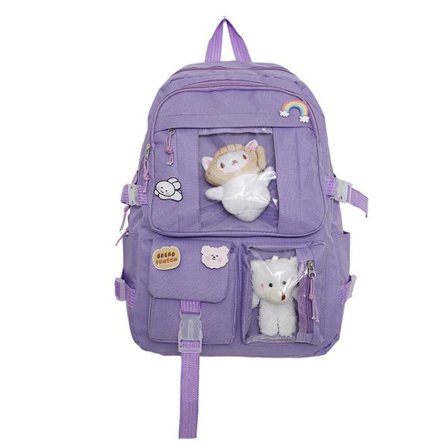 Söt Ryggsäck med Söta Nåltillbehör Plyschhänge för Skolväska Student Tjej Ryggsäck Superkapacitet Reseryggsäck