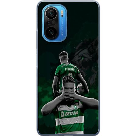 Yhteensopiva Puhelinkuori Xiaomi Poco F3 Neonmotiivi, jossa teksti "Gaming is in my DNA" sinisenä ja punaisena tiiliseinällä, jossa loistava DNA-spira