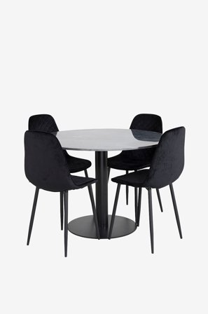 Venture Home - Spisegruppe Estelle med 4 spisebordsstole Polar - Sort - Spisegrupper - Fra Homeroom
