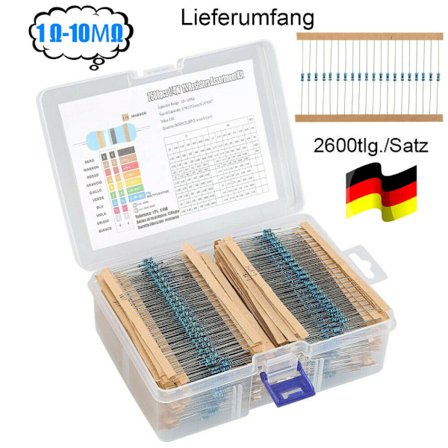 2600 st Resistorer Resistor Metallfilm 1/4W Resistor 1Ω-10MΩ Sortiment Set