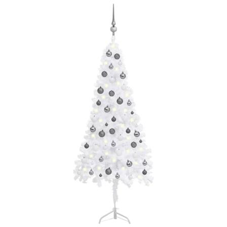 Plastgran För Hörn Med Led Och Julgranskulor Vit 150 Cm Pvc