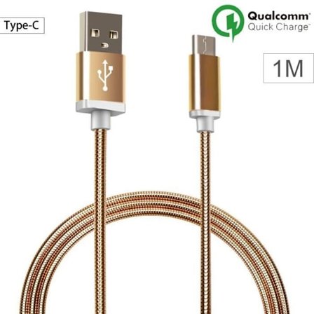 USB Type C-kabel - Guldmetall - 1M - Kompatibel med flera smartphones - USB Type C-kontakt
