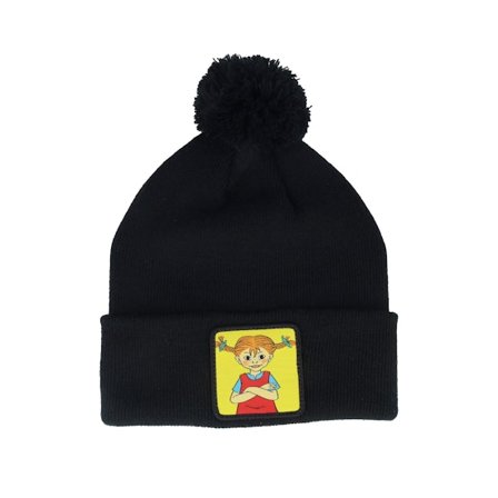 Pippi Långstrump - Svart pom Beanie - Pippi Patch Black Pom @ Hatstore