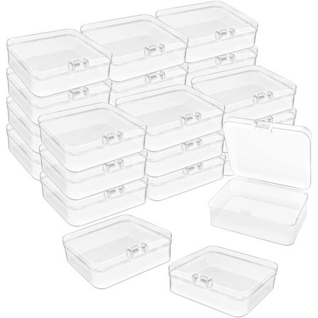 24 kpl sarjan mini muoviset säilytyslaatikot, 3,3 x 3,3 tuuman tyhjä saranallinen laatikko, koruille, rautakauppatavaroille, pelimerkeille, käsitöille
