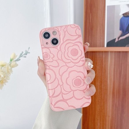 Fodral för iPhone 13 Mini rosa lädertextur kamelia