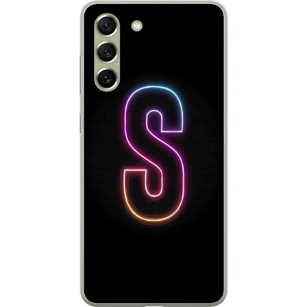 Kompatibelt Mobildeksel til Samsung Samsung Galaxy S21 FE 5G Neonbokstav S i lysende rosa og blå toner mot mørk bakgrunn, stilig bokstavkunst med re