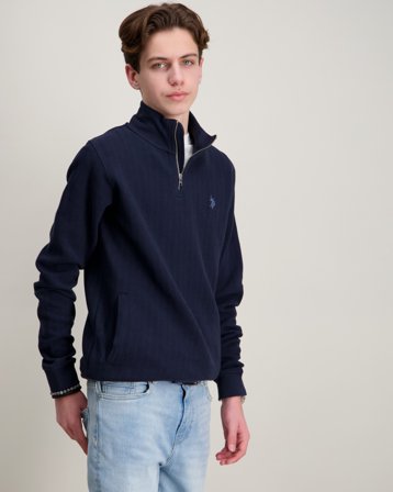 U.S. Polo Assn. 1/4 Zip DHM Herringbone Blau Pullover Jungen - Kids Brand Store