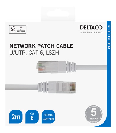 Deltaco Cat6 Network cable, 2m, white