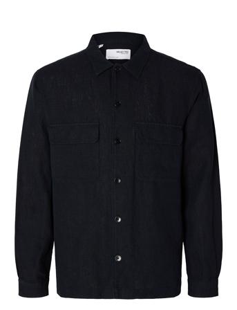 Slhmads-Linen Overshirt Ls Noos Tops Shirts Casual Black Selected Homme