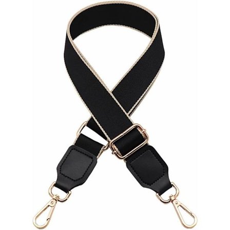 Skulderrem, bredde 3,8 cm, justerbar længde 85-135 cm, guldfarvet karabinhage, bred sort skulderrem, sort)