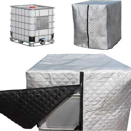 Dækning til 1000L IBC-tank, Frostsikker, Anti-UV-tankdækning, IBC-tankdækning med lynlås, 120 x 100 x 116 cm (Sølv)