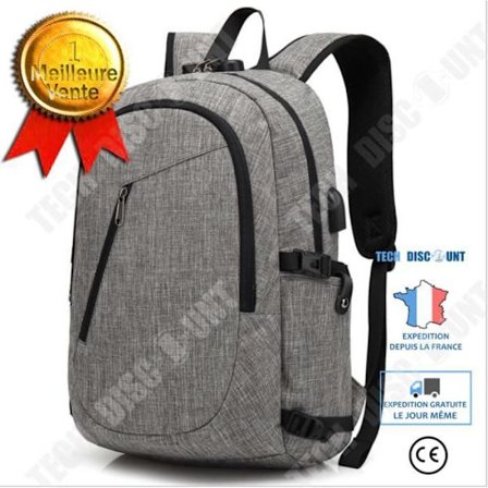 Datorryggsäck - TECH DISCOUNT - 15.6" - Multifunktionell - USB-port - Grå