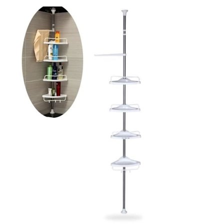 Kulmasäilytin teleskooppinen - TD - 4 hyllyä - Metalli ja muovi - Korkeus säädettävissä 120-300 cm