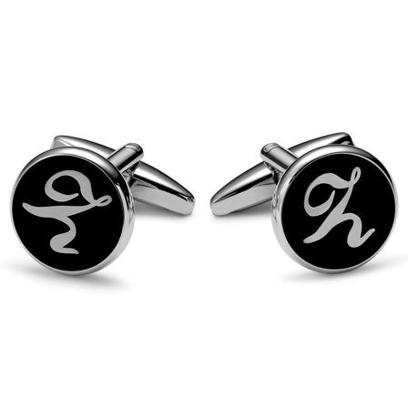 Round Silver-tone and Black Initial Z Cufflinks for Men