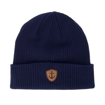 Jack Wolfskin - Blu cuff Beanie - Engraved Anchor Shield Oxford Navy Cuff @ Hatstore