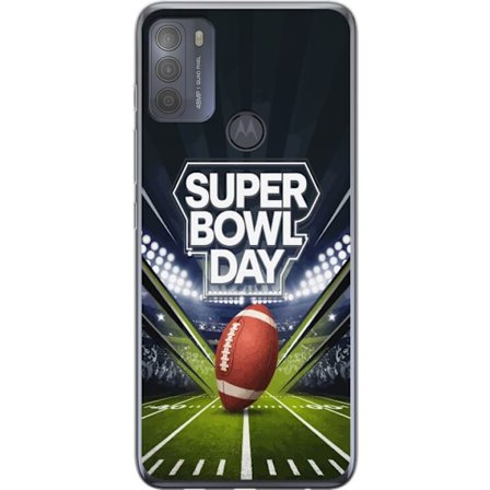 Yhteensopiva Puhelinkuori Motorola Moto G50 Super Bowl Day juliste, jossa amerikkalainen jalkapallo valaistuksella varustetulla areenalla dramaattises