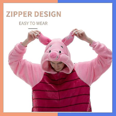 Snug Fit Unisex Vuxen Onesie Pyjamas, Flanell Cosplay Animal One Piece Halloween kostym Sovkläder Hemkläder Q Mike 105cm Piglet