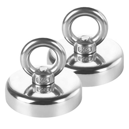 2-pack runda neodymfiskemagneter, 0-19 kg kombinerad dragkraft superstark neodymmagnet med öglebultar