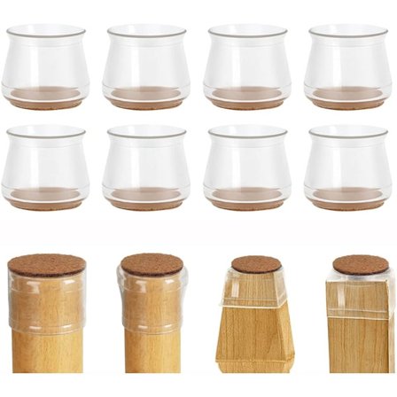 Läpinäkyvät huonekalujalkojen suojukset koville lattioille, 8 tuolin jalansuojaa huopapehmusteilla, pehmeät huonekaluliukukiskot, mykistä liikkuvat 