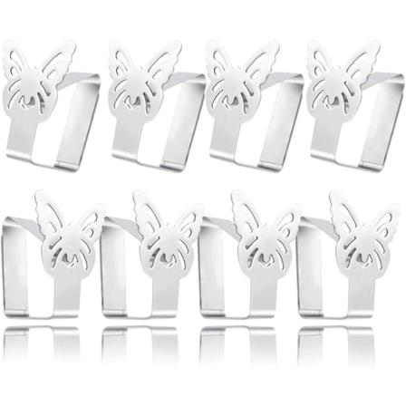 Set med 8 rustfrie stål dukklips med sommerfugldesign