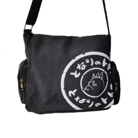 Totoro Canvas Messenger Bag Tecknad Student Bok Messenger Väska Multi-Pocket - Svart