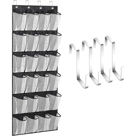 Musta 24-lokeroinen oven päälle ripustettava säilytyspussi kenkien säilytyspussi monikerroksinen lokerikko