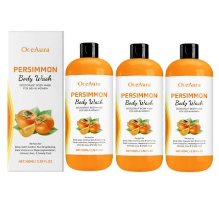 Persimmon Body Wash til kropslugtkontrol, rensende deodoriserende kropssæbe til eliminering af lugt, hudoplysende