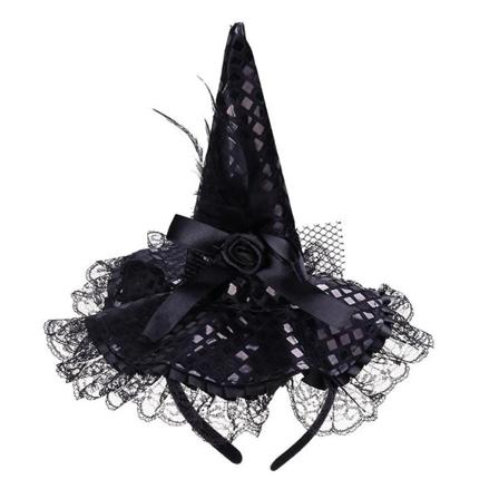 Halloween Hexe Spids Rhinestone Dekorativ Hat Troldmand Hat Maskerade Hovedbeklædning Sort