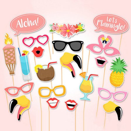 21st Flamingo Photo Booth Rekvisita Tropical Hawaiian Summer