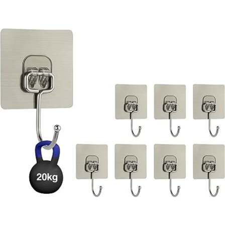 8 stk. gennemsigtige klæbende kroge 44lb/20kg(maks.) vægklæbende krog Se