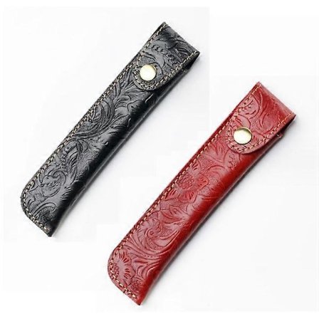 Svart og rød myk pennveske, pennholder i skinn, pennveske i skinn, med metallknapp, håndlaget ekte skinn, bærbar, for fyllepenn, kulepenn
