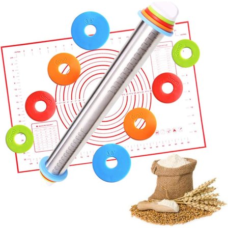 Tarttumaton kaulin, ruostumattomasta teräksestä valmistettu kaulin säädettävillä kiekoilla ja mittausmerkinnöillä Silikoniset leivonta-alustat