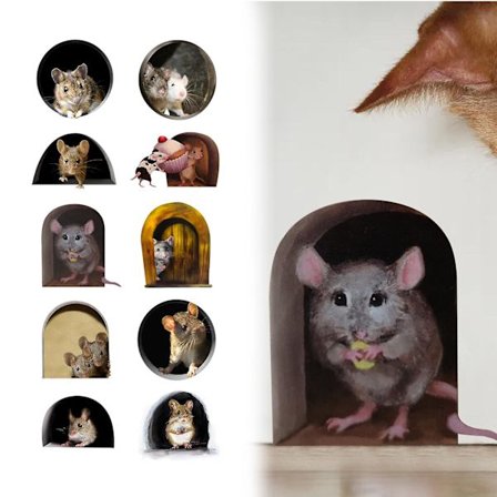 50 stk. Musehuller Realistiske Vægklistermærker, Mus i Hul Vægdekoration Sjov Kunst, Boligindretning, Vinyl, Til Stue Børnehave Soveværelse 