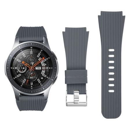 Samsung Galaxy Watch (46mm) randigt utbytbart klockarmand av mjukt silkonplast med metall lås - Mörk Grå Silvergrå