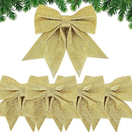 (Gull) 5 stk. Julebåndsløyfe 24cm Stor Størrelse Julebåndsløyfer Båndknuter Ornamenter Juledekorasjon For Juletrær Gaveinnpakning Jul