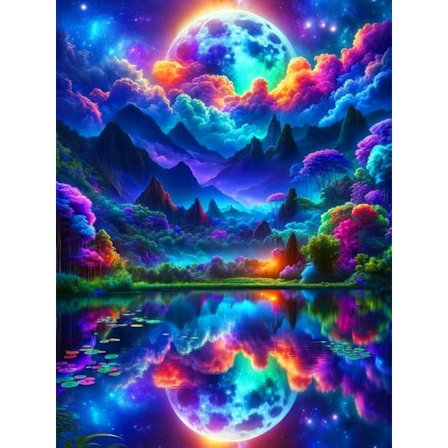 Måne og Fjell Diamantkunstsett Diamantmaling for Voksne 30x40cm