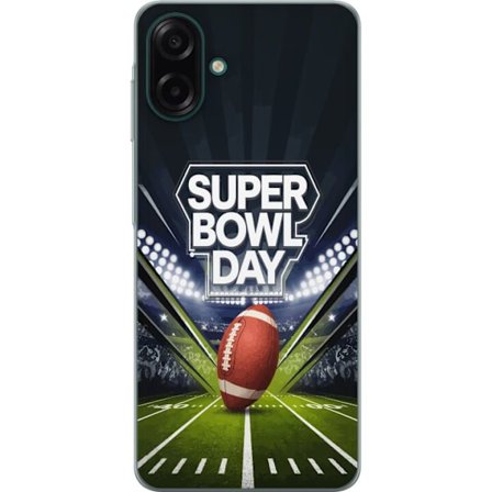 Kompatibelt Mobildeksel til Samsung Galaxy A07 4G Super Bowl Day plakat med amerikansk fotball på opplyst arena i dramatisk sportsdesign