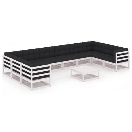 Vidaxl Loungegrupp Med Dynor 11 Delar Vit Massiv Furu Vit